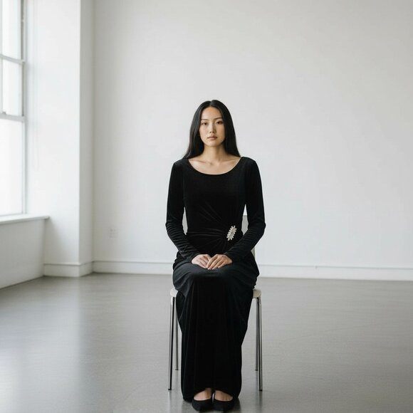 Jeffrey and Dara Black Velvet Evening Dress - Picture 4 of 7